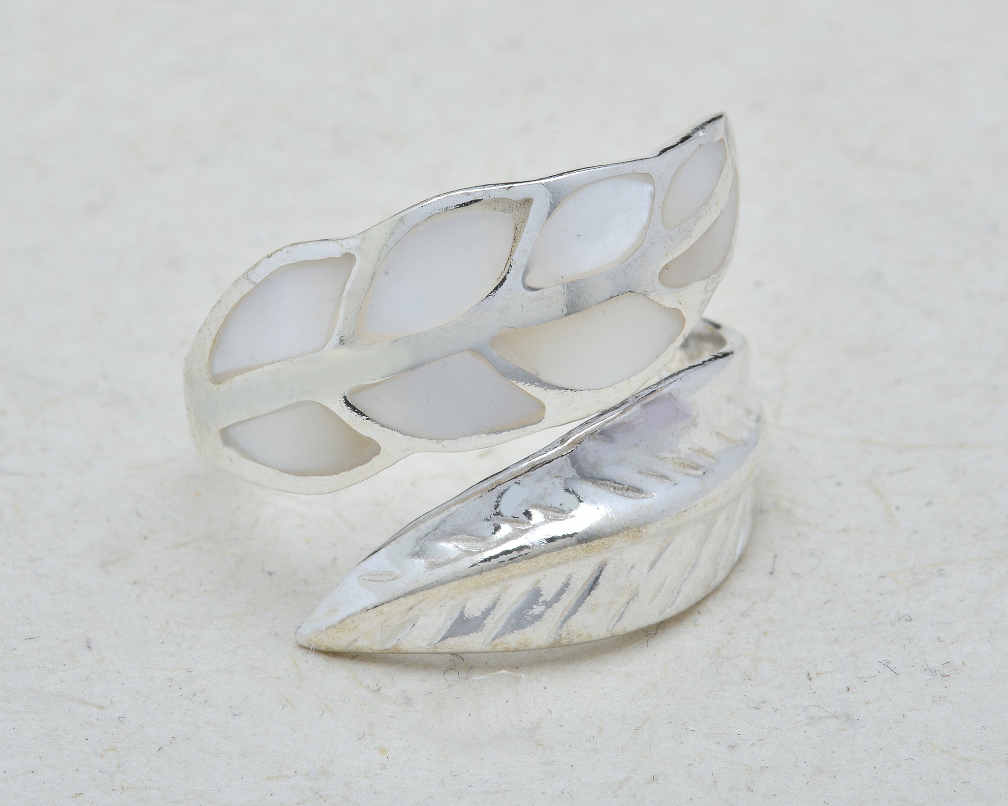 Size outlet 6.5, Fine Silver Iridescent Carved Feather Abalone Ring // Copper Electroformed, Electroplated Silver // Feather Ring, Shell Ring